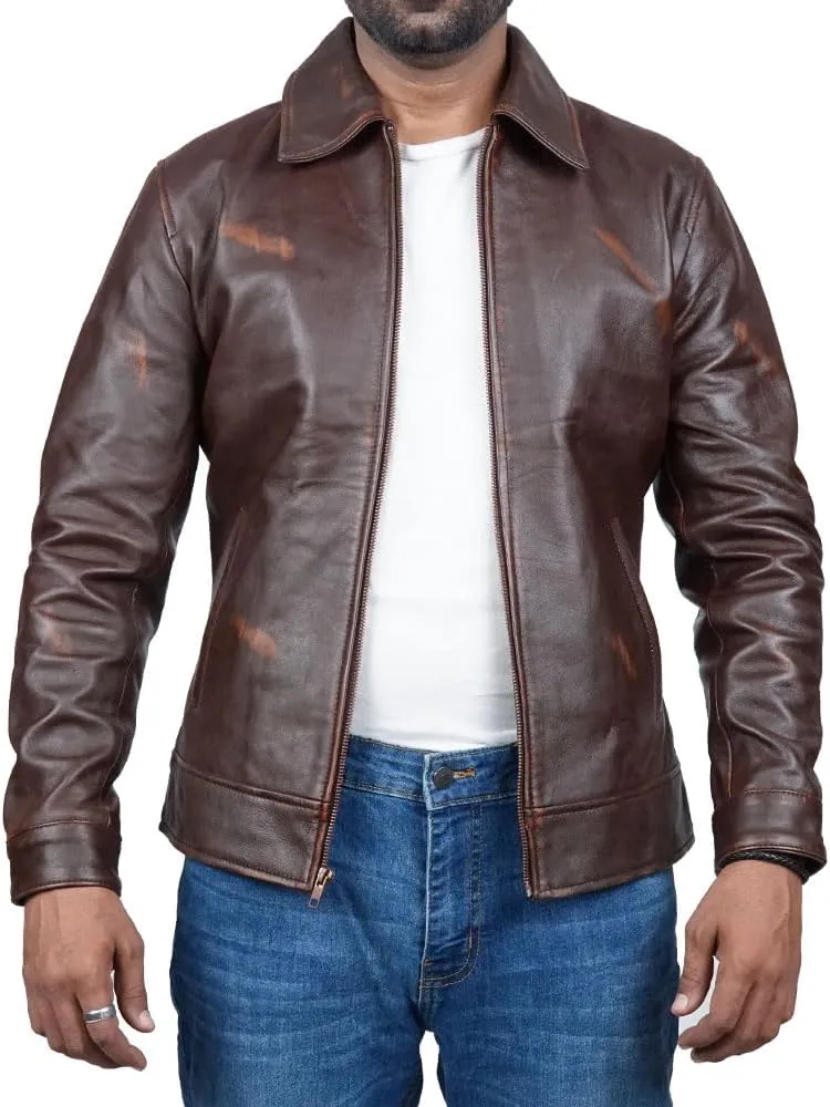 Polo Collar Premium Leather Jacket Men Old School Classic Style Everyday Wear Lambskin Mens Leather Jacket
