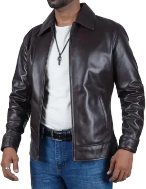 Polo Collar Premium Leather Jacket Men Old School Classic Style Everyday Wear Lambskin Mens Leather Jacket