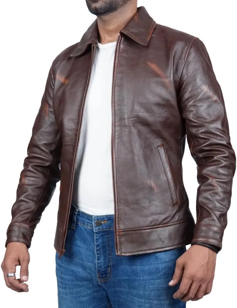 Polo Collar Premium Leather Jacket Men Old School Classic Style Everyday Wear Lambskin Mens Leather Jacket