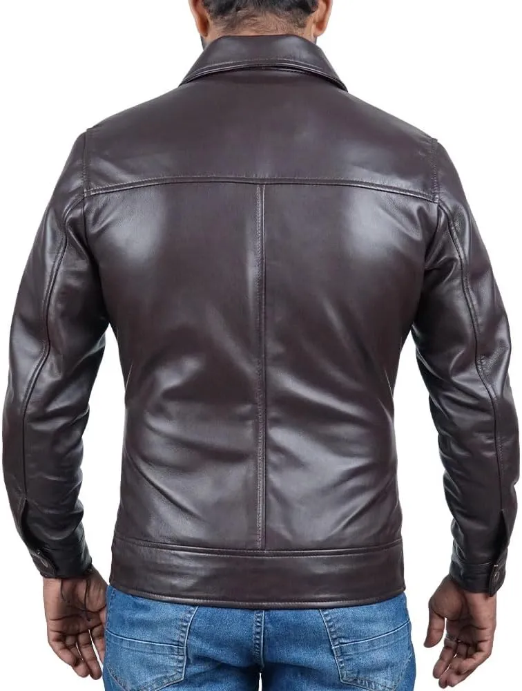 Polo Collar Premium Leather Jacket Men Old School Classic Style Everyday Wear Lambskin Mens Leather Jacket