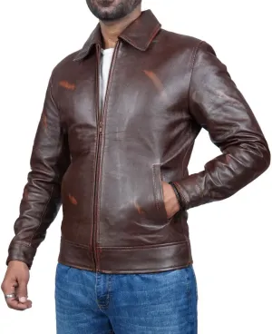 Polo Collar Premium Leather Jacket Men Old School Classic Style Everyday Wear Lambskin Mens Leather Jacket