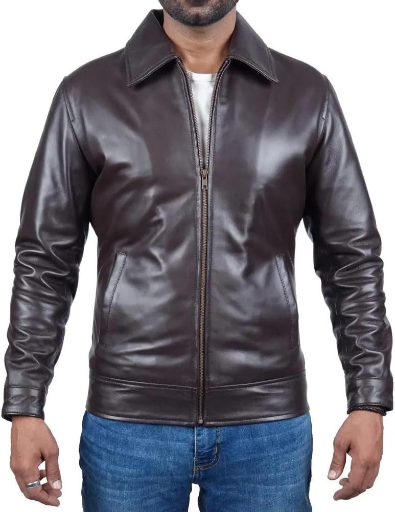 Polo Collar Premium Leather Jacket Men Old School Classic Style Everyday Wear Lambskin Mens Leather Jacket