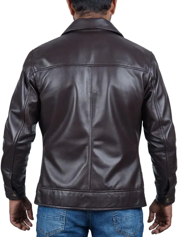 Polo Collar Premium Leather Jacket Men Old School Classic Style Everyday Wear Lambskin Mens Leather Jacket