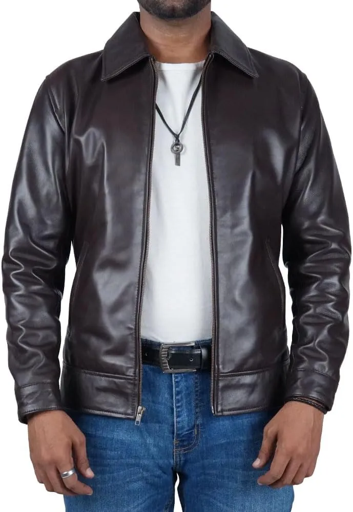 Polo Collar Premium Leather Jacket Men Old School Classic Style Everyday Wear Lambskin Mens Leather Jacket