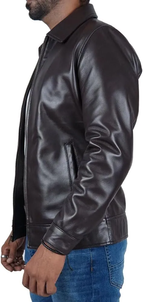 Polo Collar Premium Leather Jacket Men Old School Classic Style Everyday Wear Lambskin Mens Leather Jacket