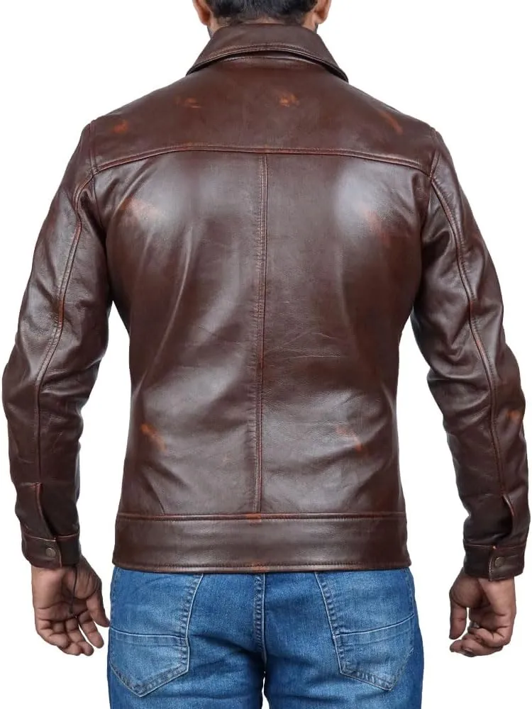 Polo Collar Premium Leather Jacket Men Old School Classic Style Everyday Wear Lambskin Mens Leather Jacket