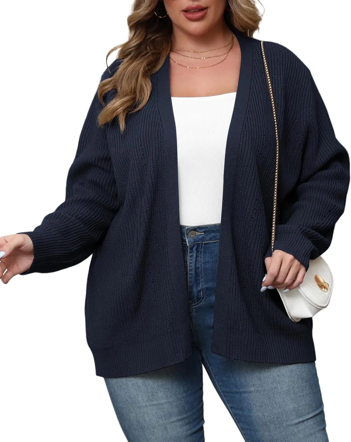 POSESHE Women's Plus Size Open Front Knit Cardigan Casual Coatigan Sweater Lady Jacket Coat 2024 Winter Outerwear