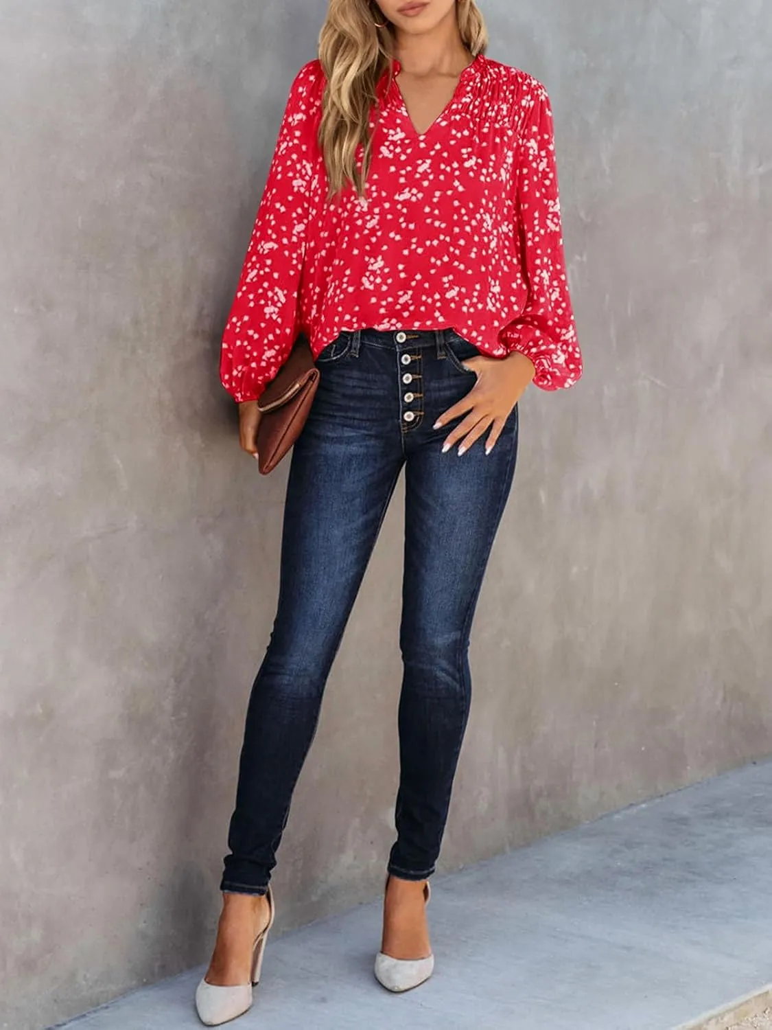 PRETTYGARDEN Womens Floral Spring Tops 2025 V Neck Long Sleeve Blouses Dressy Casual Boho Chiffon Business Work Shirts