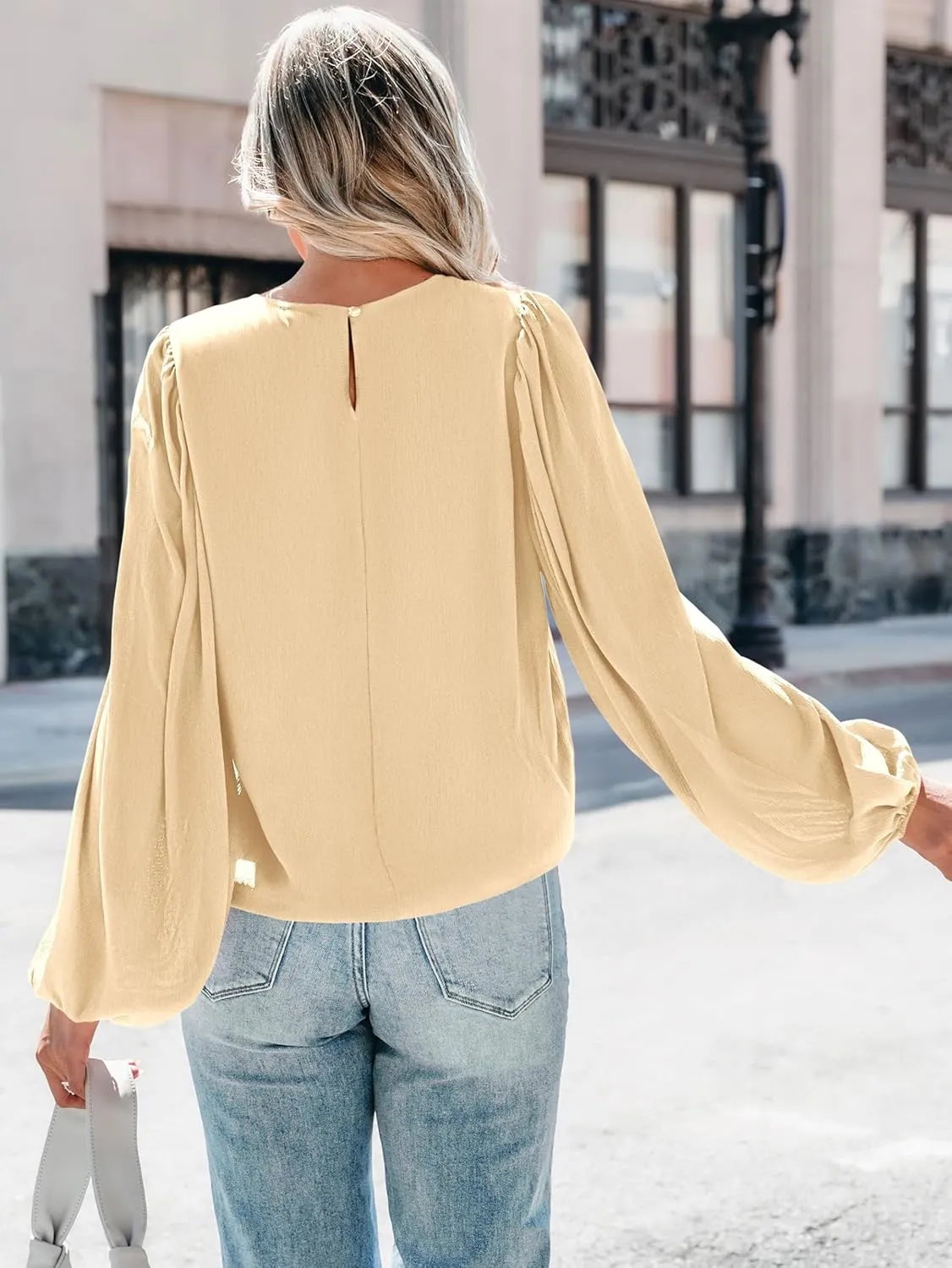 PRETTYGARDEN Womens Tops 2025 Spring Puff Long Sleeve Chiffon Work Blouses Dressy Casual Crewneck Flowy Shirts Fall Outfits