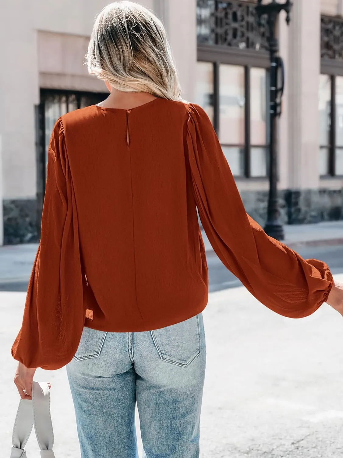 PRETTYGARDEN Womens Tops 2025 Spring Puff Long Sleeve Chiffon Work Blouses Dressy Casual Crewneck Flowy Shirts Fall Outfits