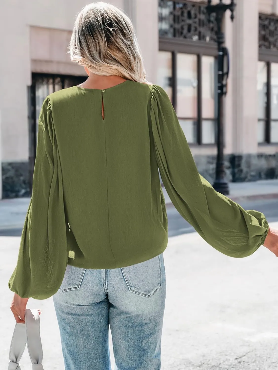 PRETTYGARDEN Womens Tops 2025 Spring Puff Long Sleeve Chiffon Work Blouses Dressy Casual Crewneck Flowy Shirts Fall Outfits