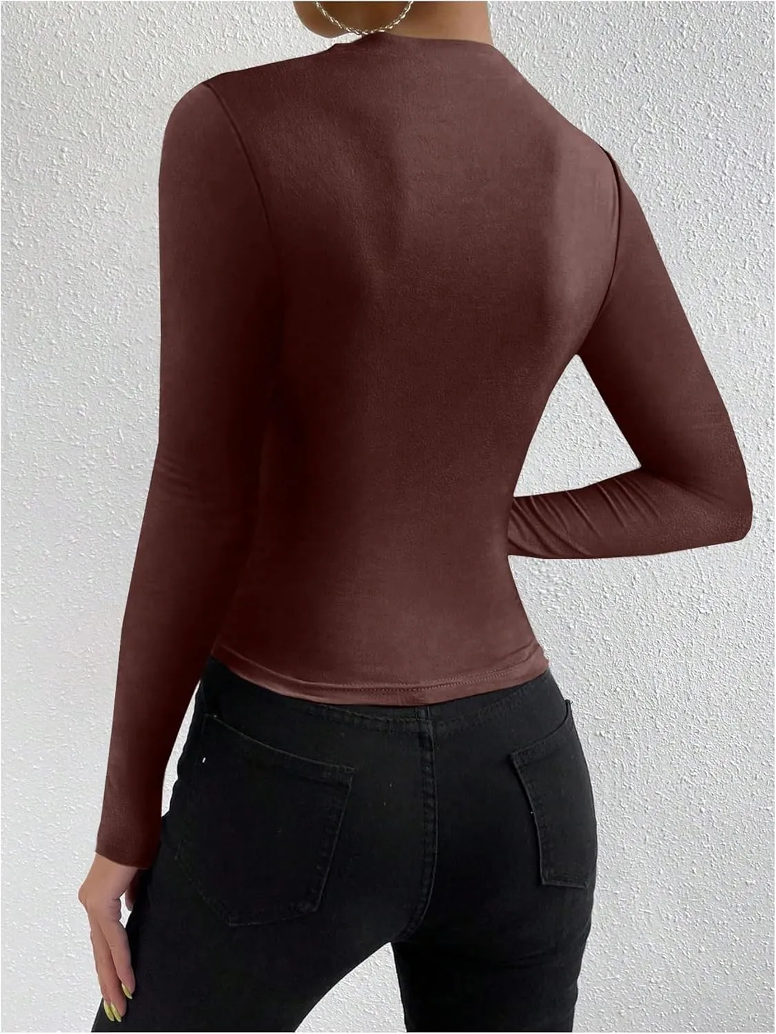 SweatyRocks Women's Ruched Long Sleeve Shirts Mock Neck Fitted T Shirts Basic Tops