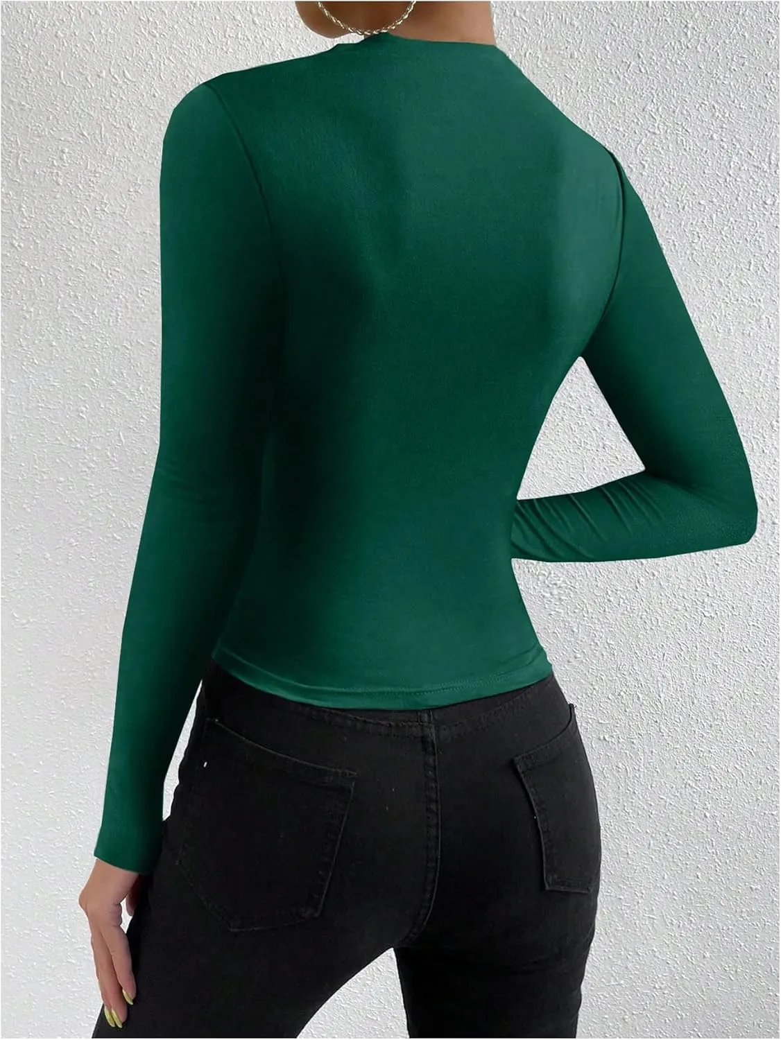 SweatyRocks Women's Ruched Long Sleeve Shirts Mock Neck Fitted T Shirts Basic Tops