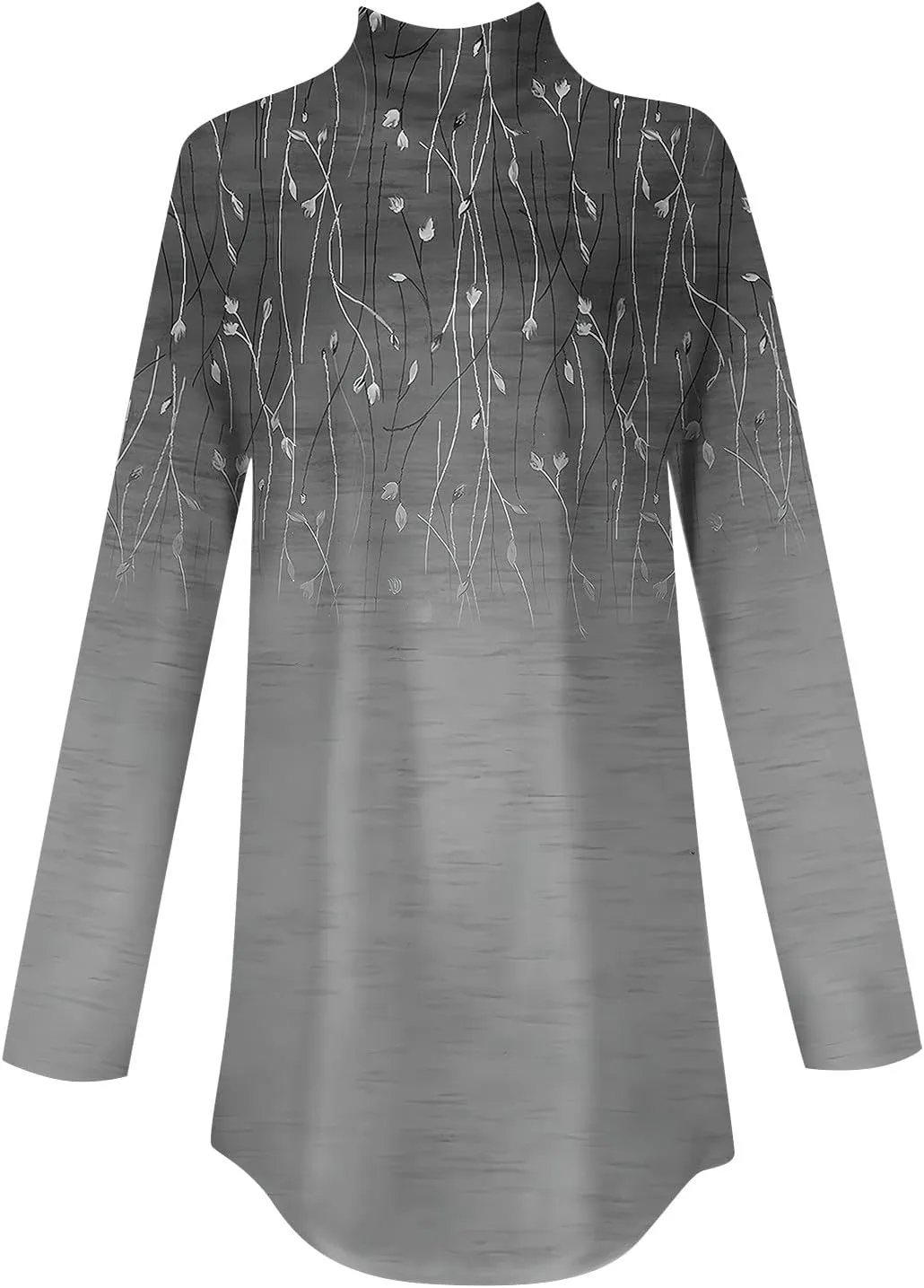 Tunic Tops for Women Loose Fit Fall Long Sleeve Shirts Mock Neck Work Tops Turtle Neck Side Split Floral Print Blouses