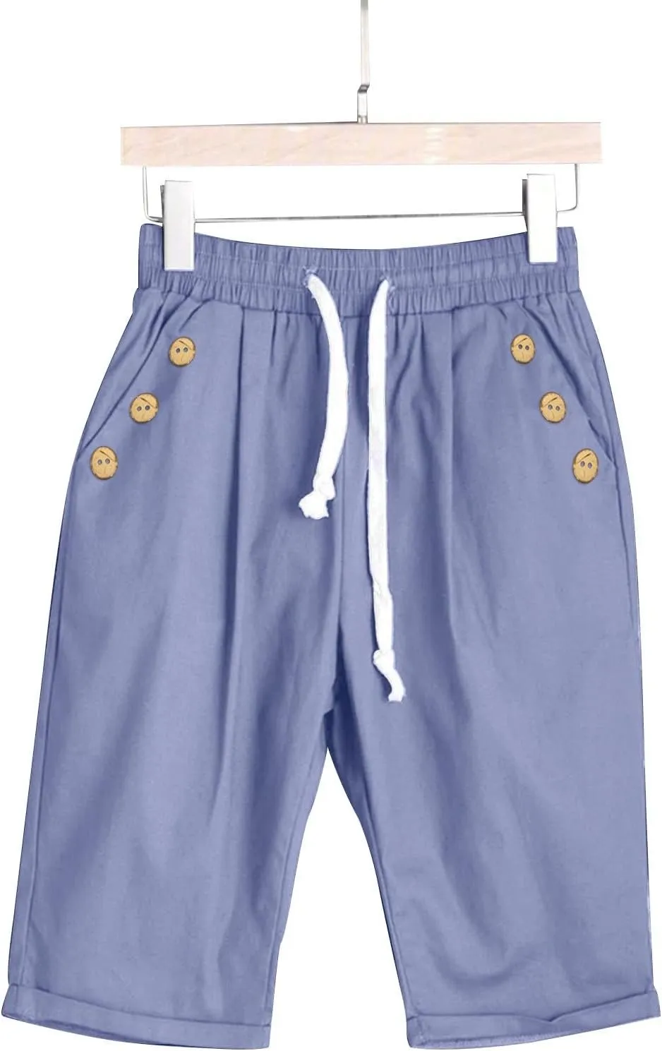 Women Knee Length Bermuda Shorts Elastic High Waist Drawstring Shorts Cotton Relaxed Fit Summer Beach Short Pants