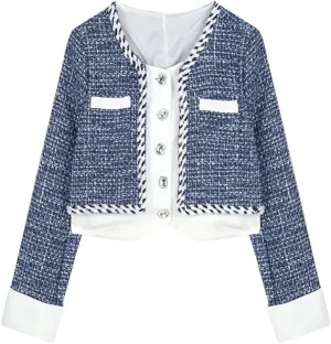 Women Patchwork Jacket Tops French Style Elegant Party Vintage Clothes Short Outwear Coat