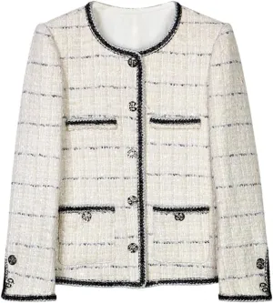 Women Plaid Elegant Tweed Jacket French Style Age-Reducing Top