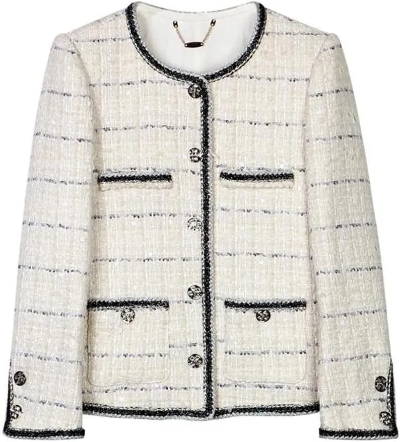 Women Plaid Elegant Tweed Jacket French Style Age-Reducing Top