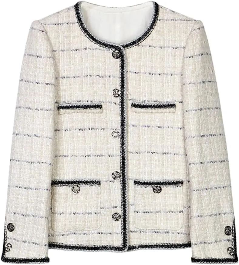 Women Plaid Elegant Tweed Jacket French Style Age-Reducing Top