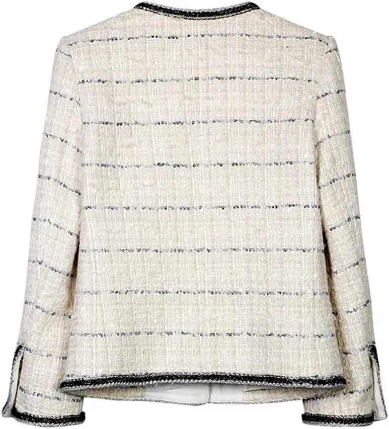 Women Plaid Elegant Tweed Jacket French Style Age-Reducing Top