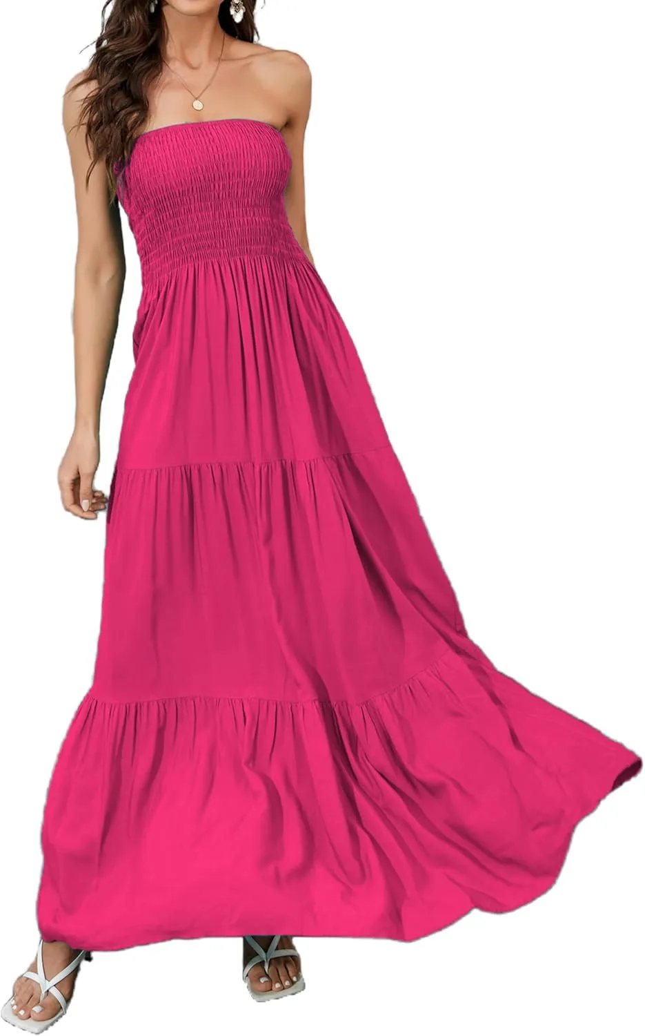 Women Strapless A Line Maxi Dress Tube Top Backless Casual Summer Dress