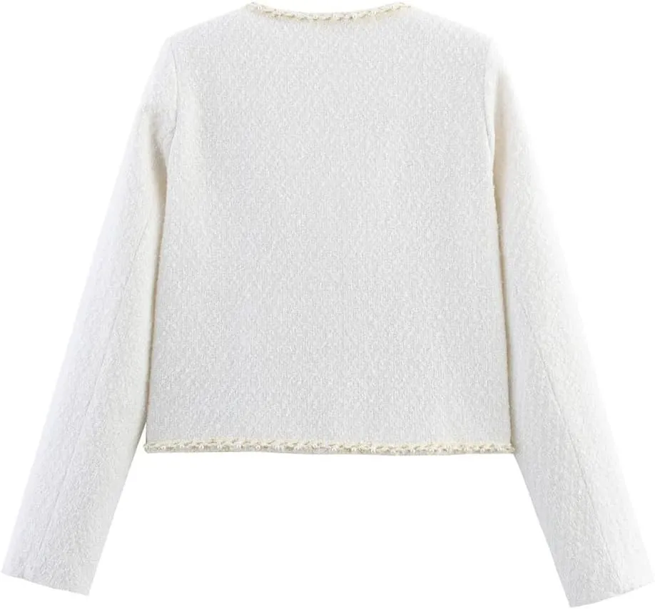 Women's Clothing Beading Casual French Style Short Tweed Single-Breasted Jacket