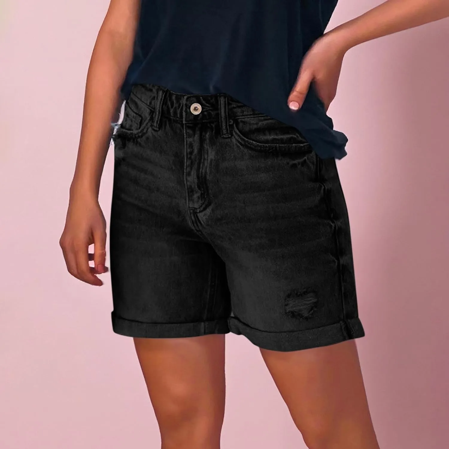 Womens Denim Shorts High Waisted Summer Beach Hot Short Jeans Fashion Ripped Stretchy Cuffed Hem Jean Shorts 2025