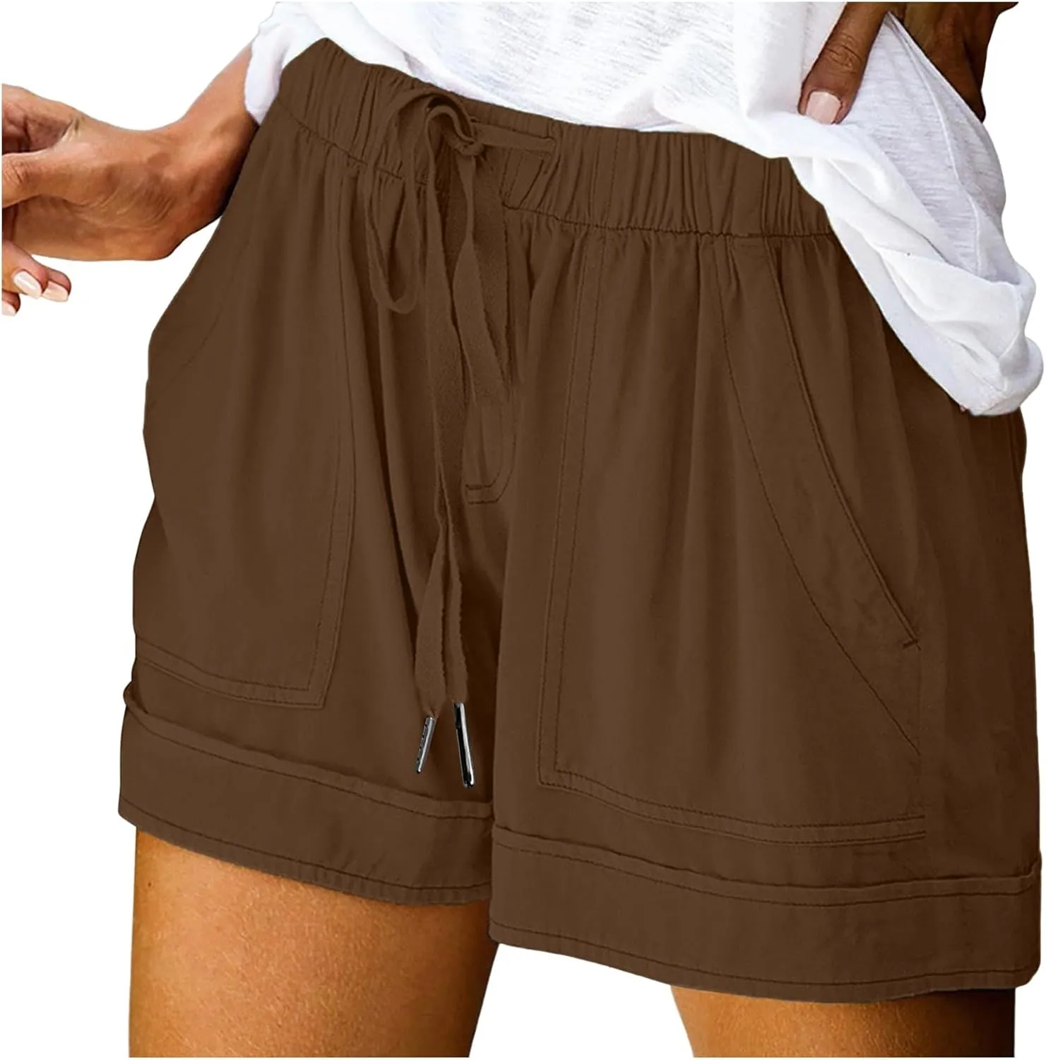 Womens Shorts Casual Shorts with Pockets Drawstring Elastic Waist Cotton Plus Size Beach Trendy Summer Clothes