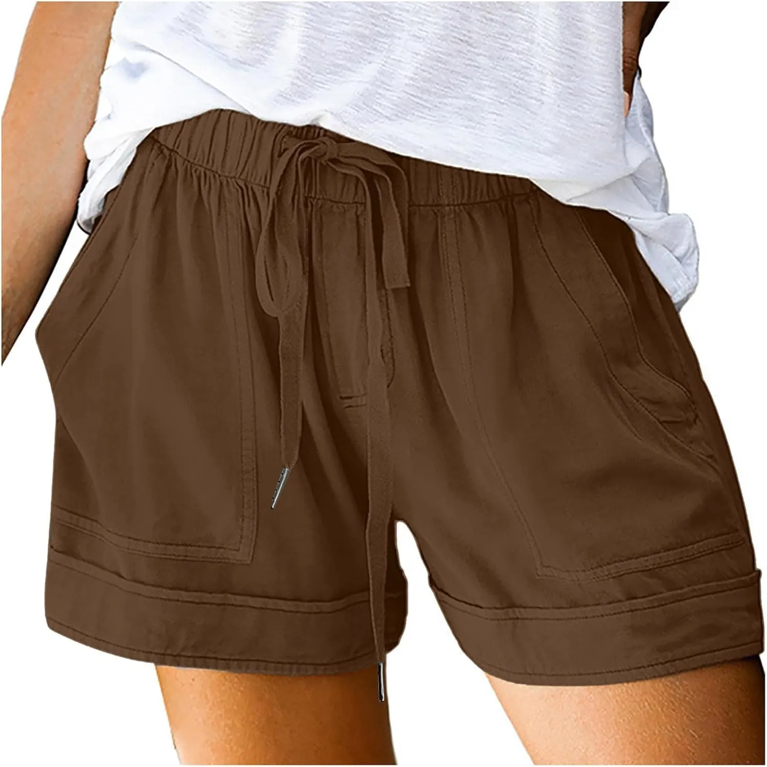Womens Shorts Casual Shorts with Pockets Drawstring Elastic Waist Cotton Plus Size Beach Trendy Summer Clothes