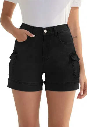 Women's Stretchy Cargo Jean Shorts High Waisted Casual Summer Denim Shorts with Pockets