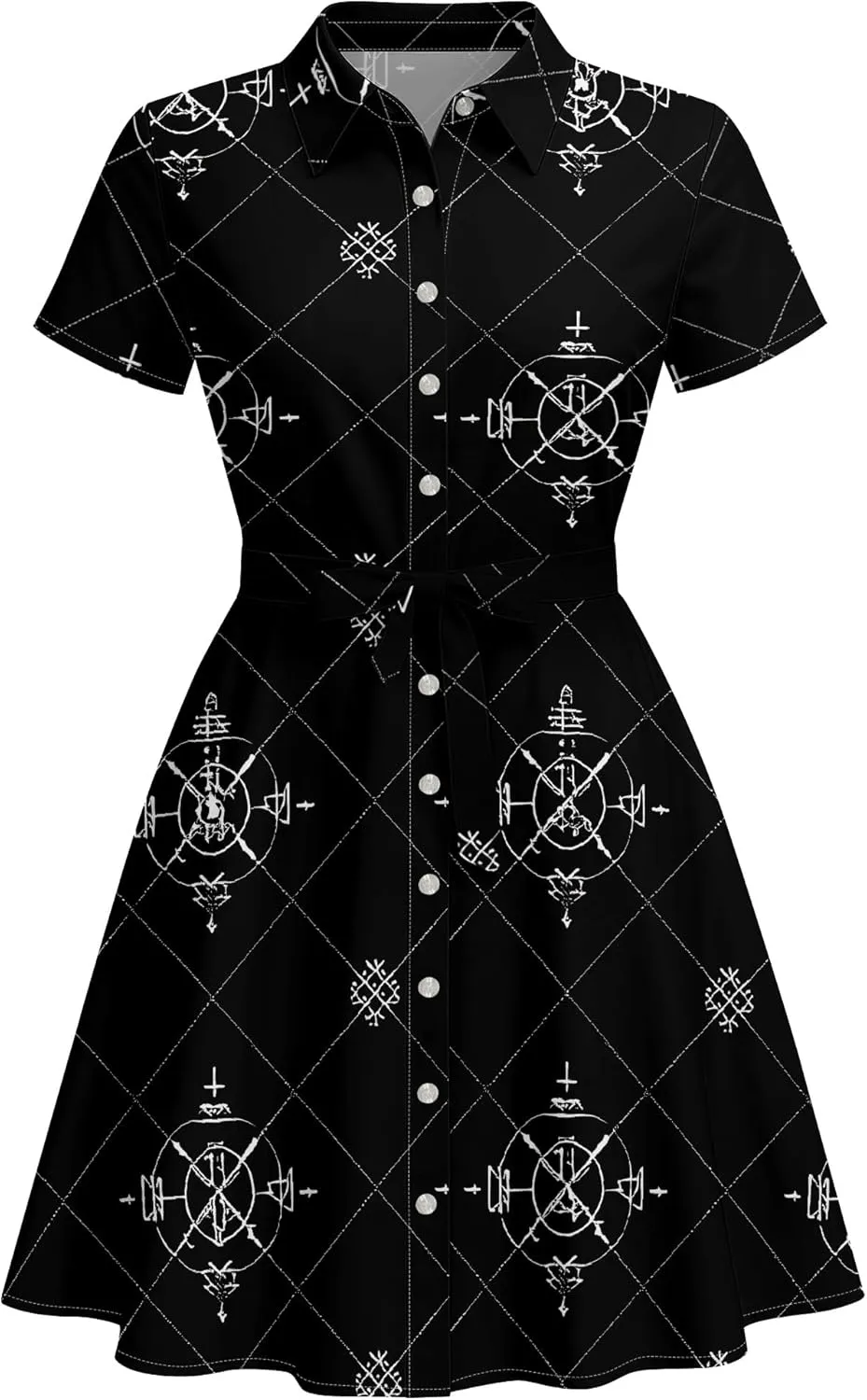 Women's Summer Short Sleeve Mini Dress Fashion High Waist Sundress Casual Lapel Button Knee Length Shirt Dresses