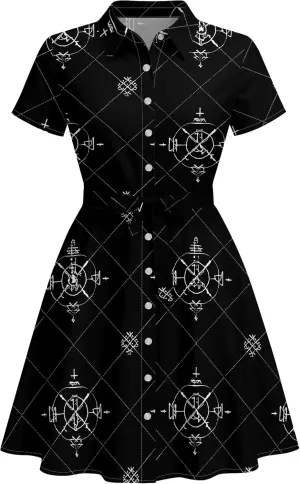 Women's Summer Short Sleeve Mini Dress Fashion High Waist Sundress Casual Lapel Button Knee Length Shirt Dresses